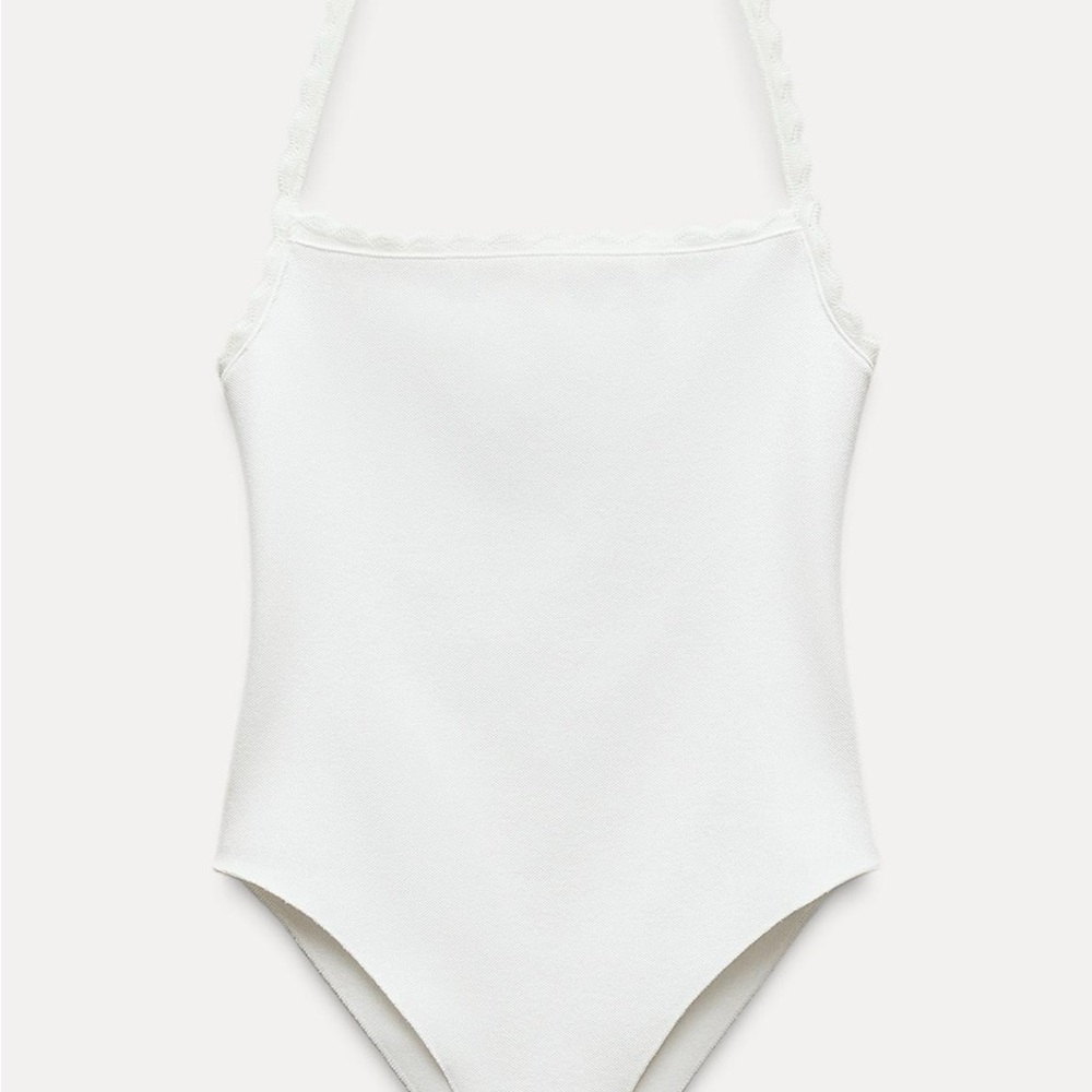 Zara Halter Neck Knit White Bodysuit